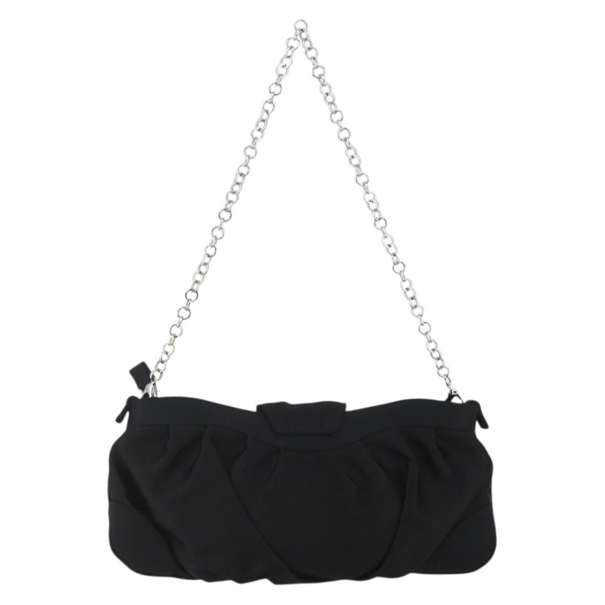 Salvatore Ferragamo Gancini Chain Shoulder Bag Satin Black Silver Auth 156969V