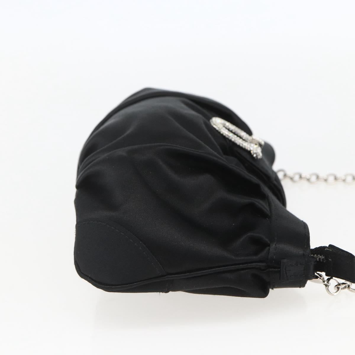 Salvatore Ferragamo Gancini Chain Shoulder Bag Satin Black Silver Auth 156969V