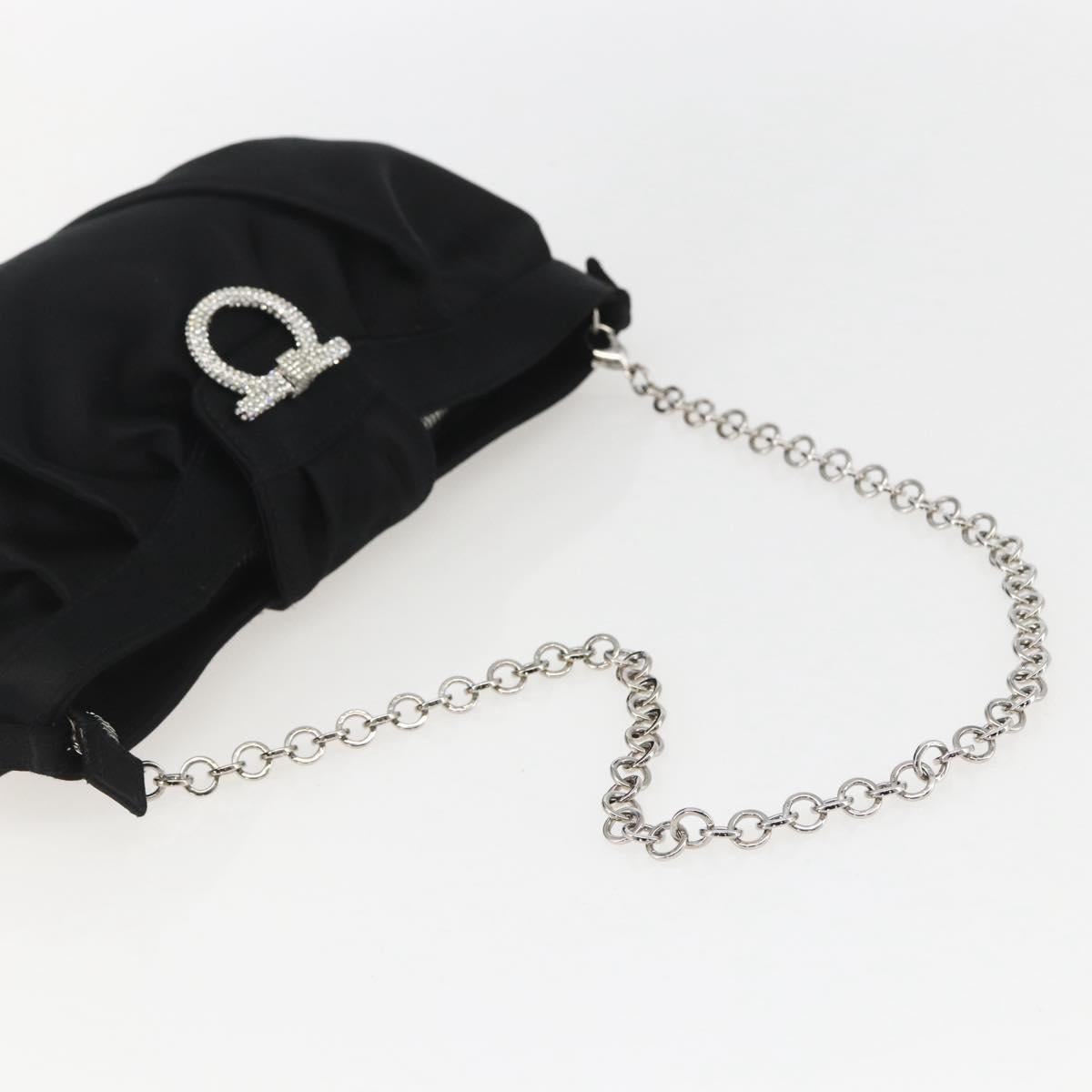 Salvatore Ferragamo Gancini Chain Shoulder Bag Satin Black Silver Auth 156969V