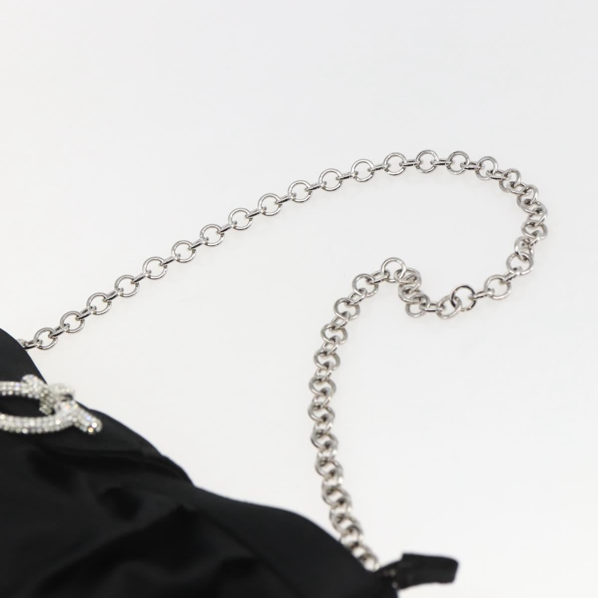 Salvatore Ferragamo Gancini Chain Shoulder Bag Satin Black Silver Auth 156969V