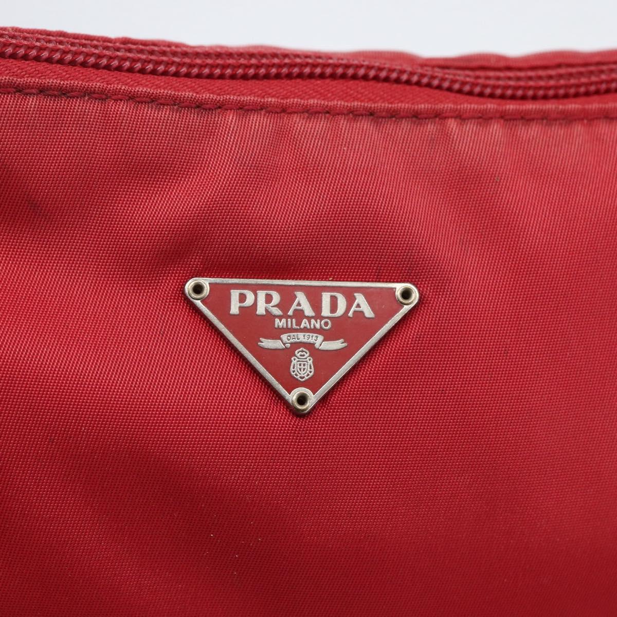 PRADA Accessory Pouch Nylon Red Silver Auth 156978
