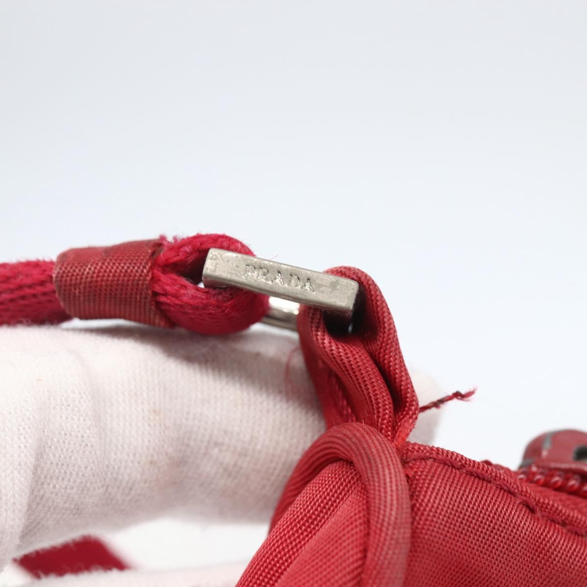 PRADA Accessory Pouch Nylon Red Silver Auth 156978