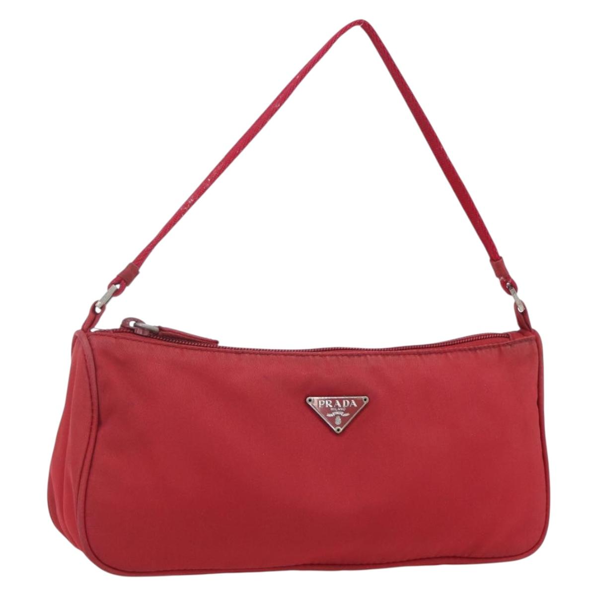 PRADA Accessory Pouch Nylon Red Silver Auth 156978
