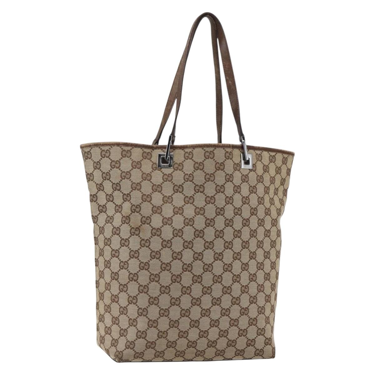 GUCCI GG Canvas Tote Bag Beige Silver 31243 Auth 156980