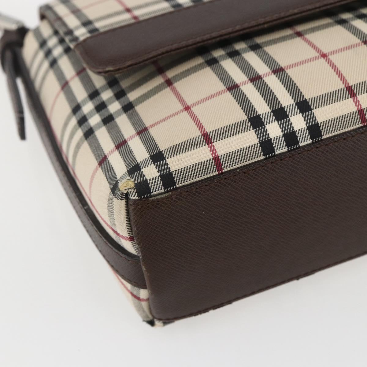 BURBERRY Nova Check Shoulder Bag Canvas Beige Silver Auth 156982