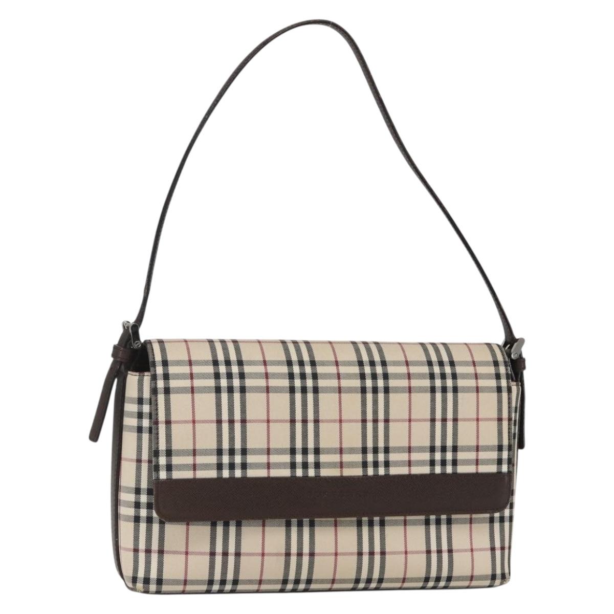 BURBERRY Nova Check Shoulder Bag Canvas Beige Silver Auth 156982