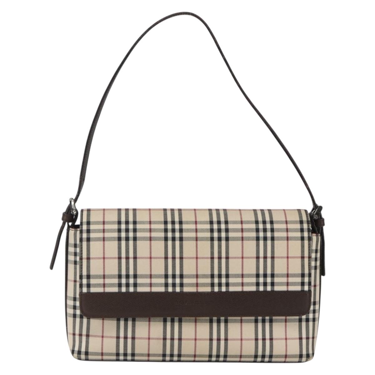 BURBERRY Nova Check Shoulder Bag Canvas Beige Silver Auth 156982