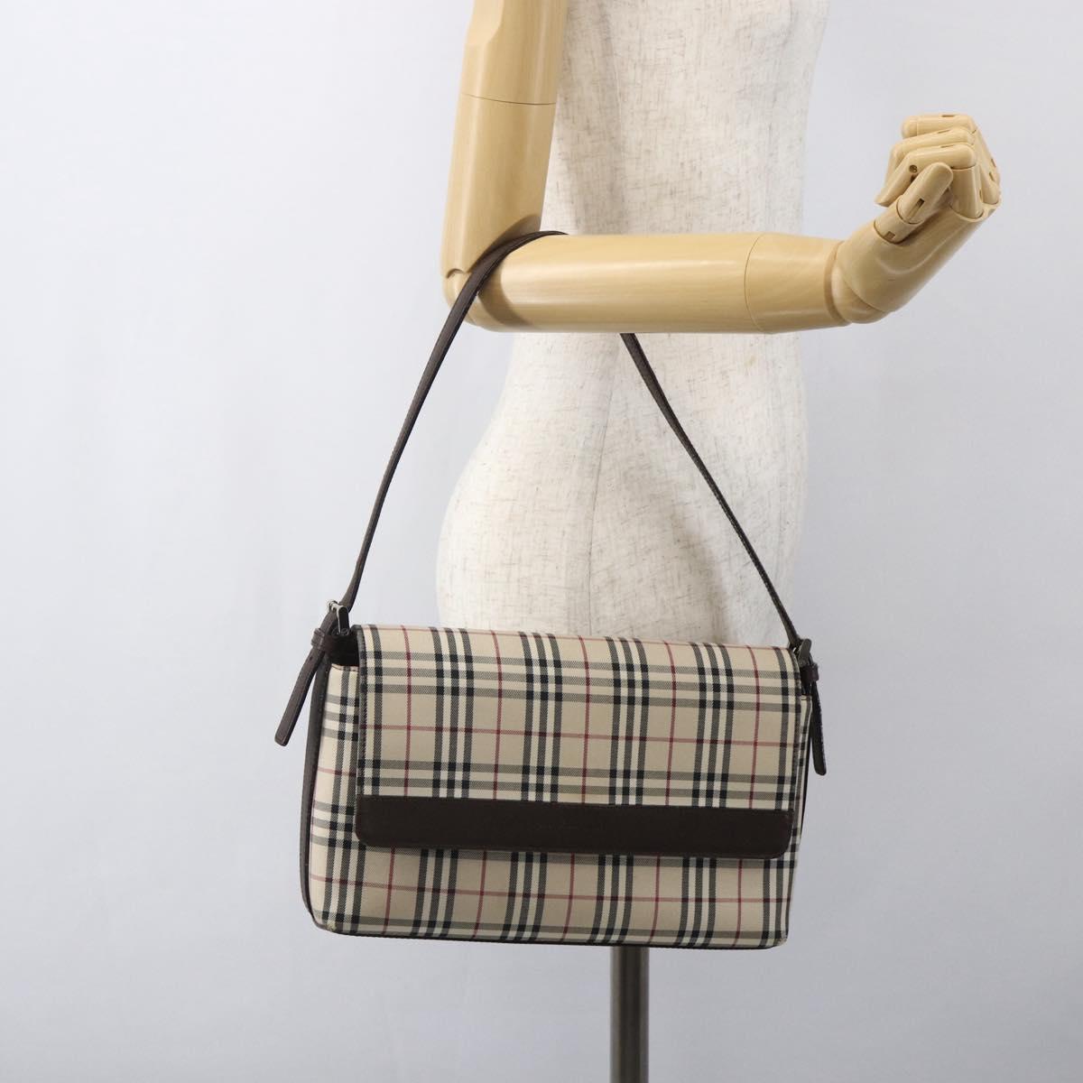 BURBERRY Nova Check Shoulder Bag Canvas Beige Silver Auth 156982