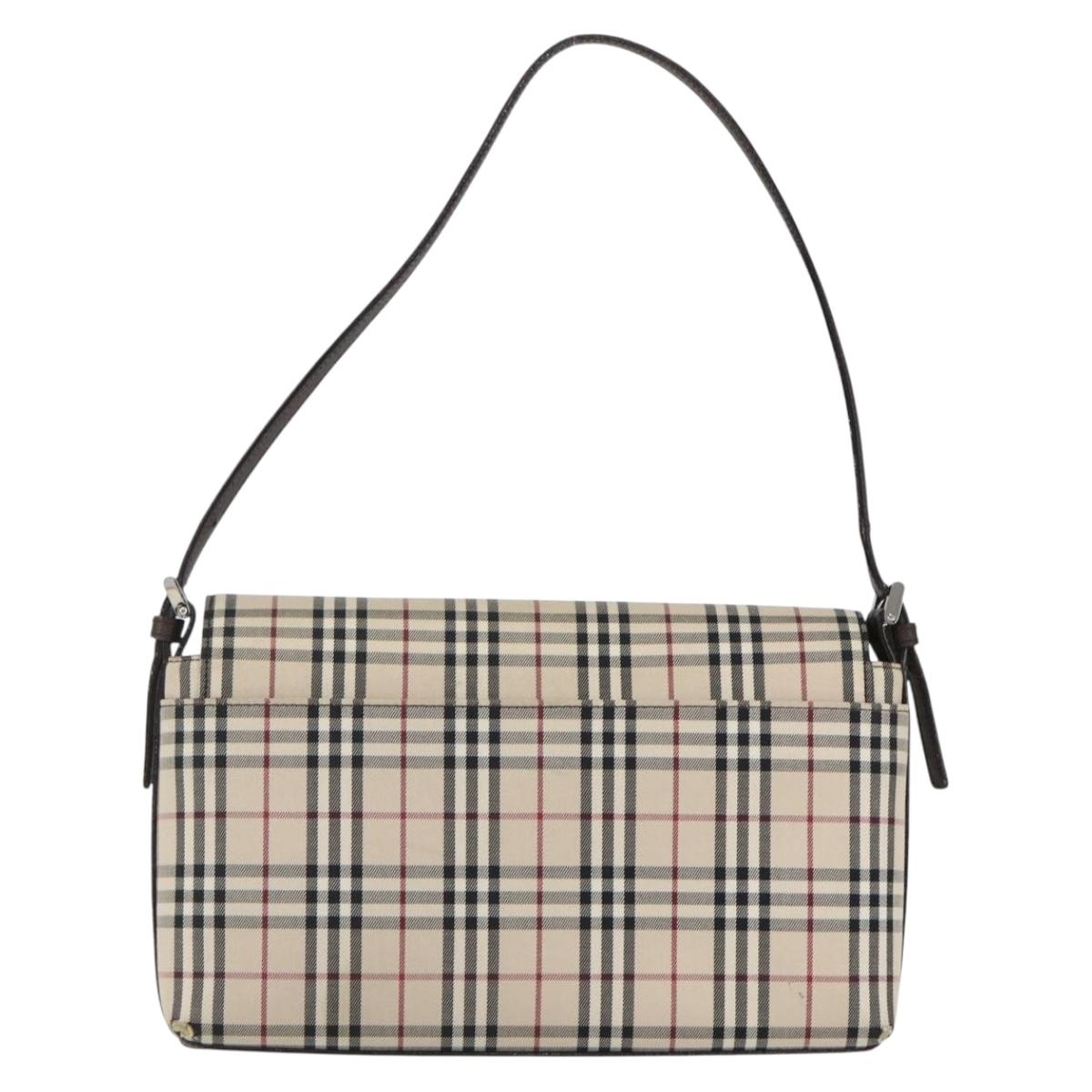 BURBERRY Nova Check Shoulder Bag Canvas Beige Silver Auth 156982