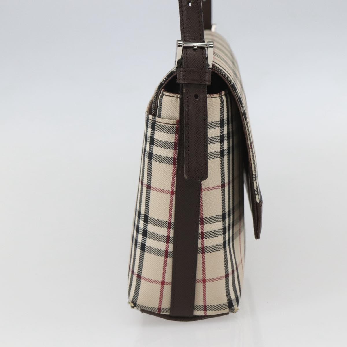 BURBERRY Nova Check Shoulder Bag Canvas Beige Silver Auth 156982