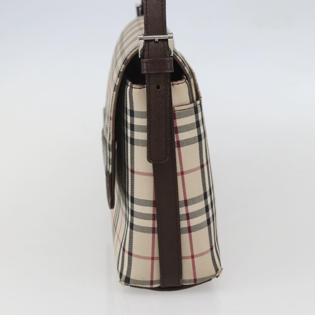 BURBERRY Nova Check Shoulder Bag Canvas Beige Silver Auth 156982