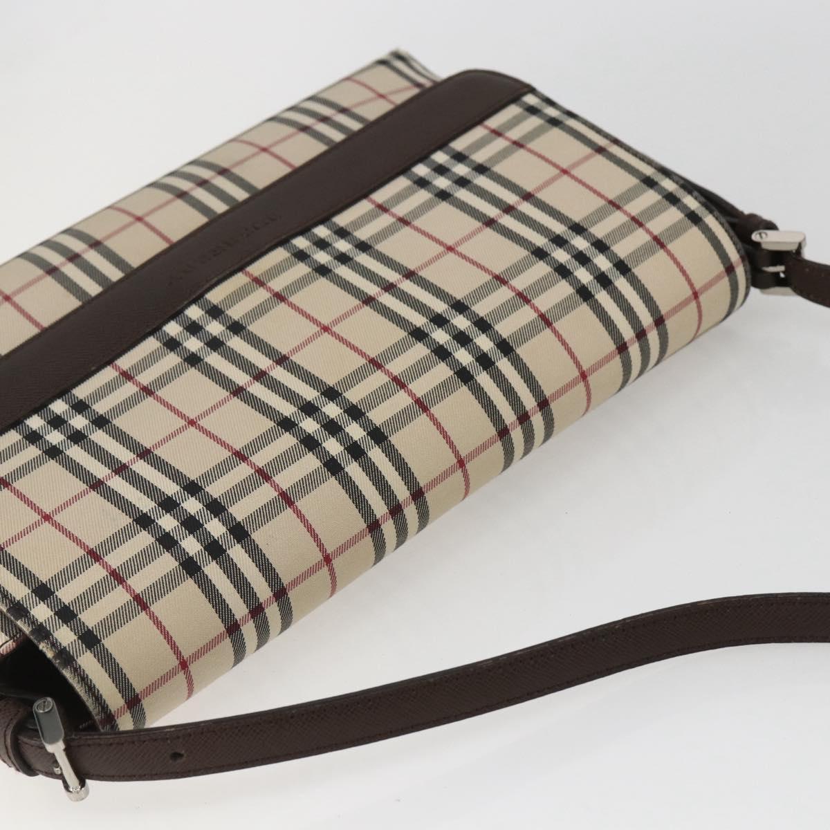BURBERRY Nova Check Shoulder Bag Canvas Beige Silver Auth 156982