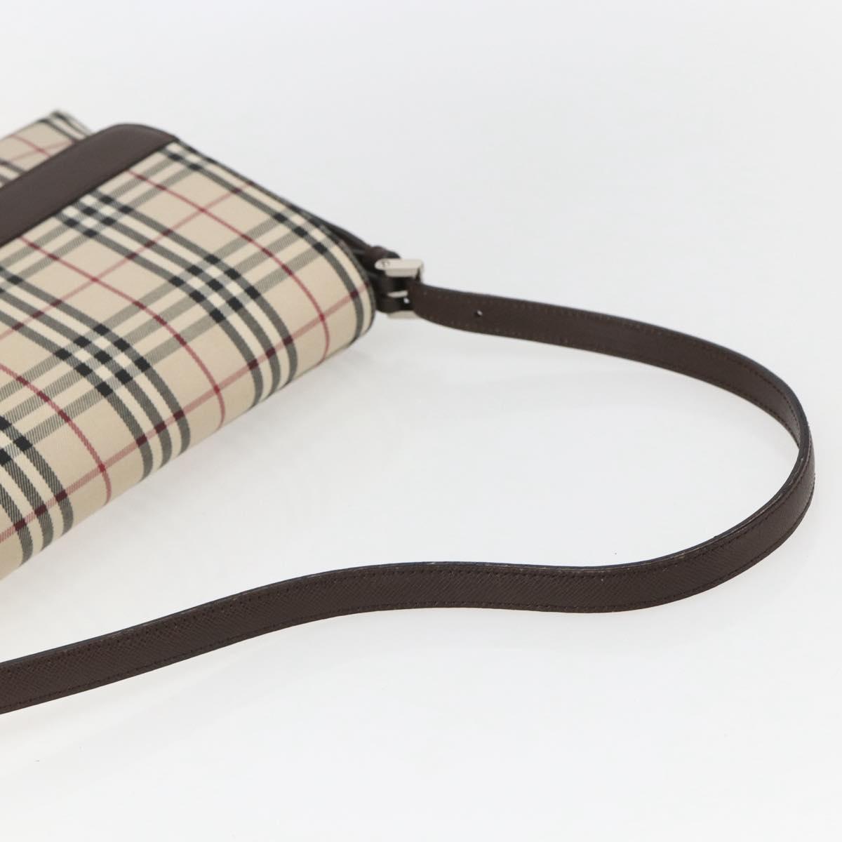 BURBERRY Nova Check Shoulder Bag Canvas Beige Silver Auth 156982