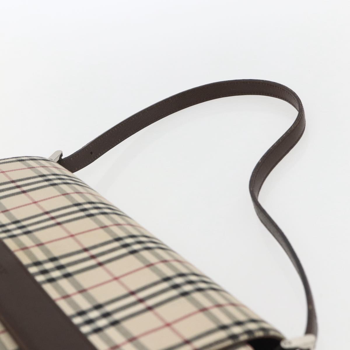 BURBERRY Nova Check Shoulder Bag Canvas Beige Silver Auth 156982