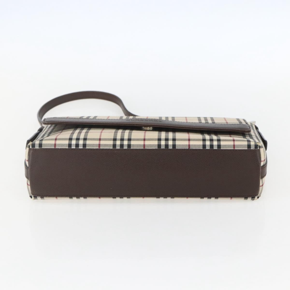 BURBERRY Nova Check Shoulder Bag Canvas Beige Silver Auth 156982