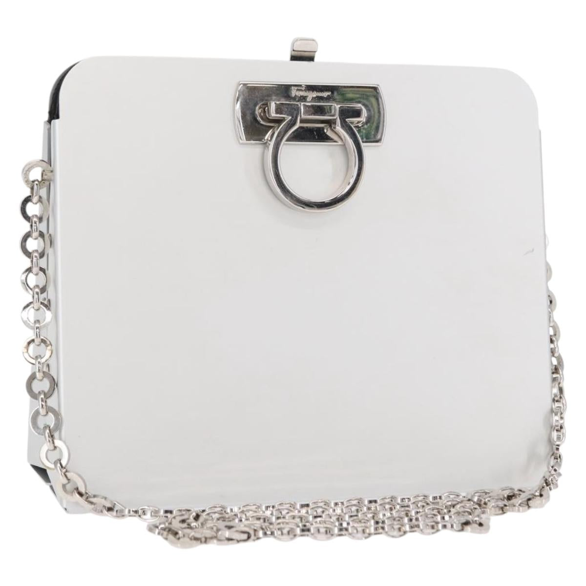 Salvatore Ferragamo Chain Gancini Bag Stainless Steel Silver Auth 156983V