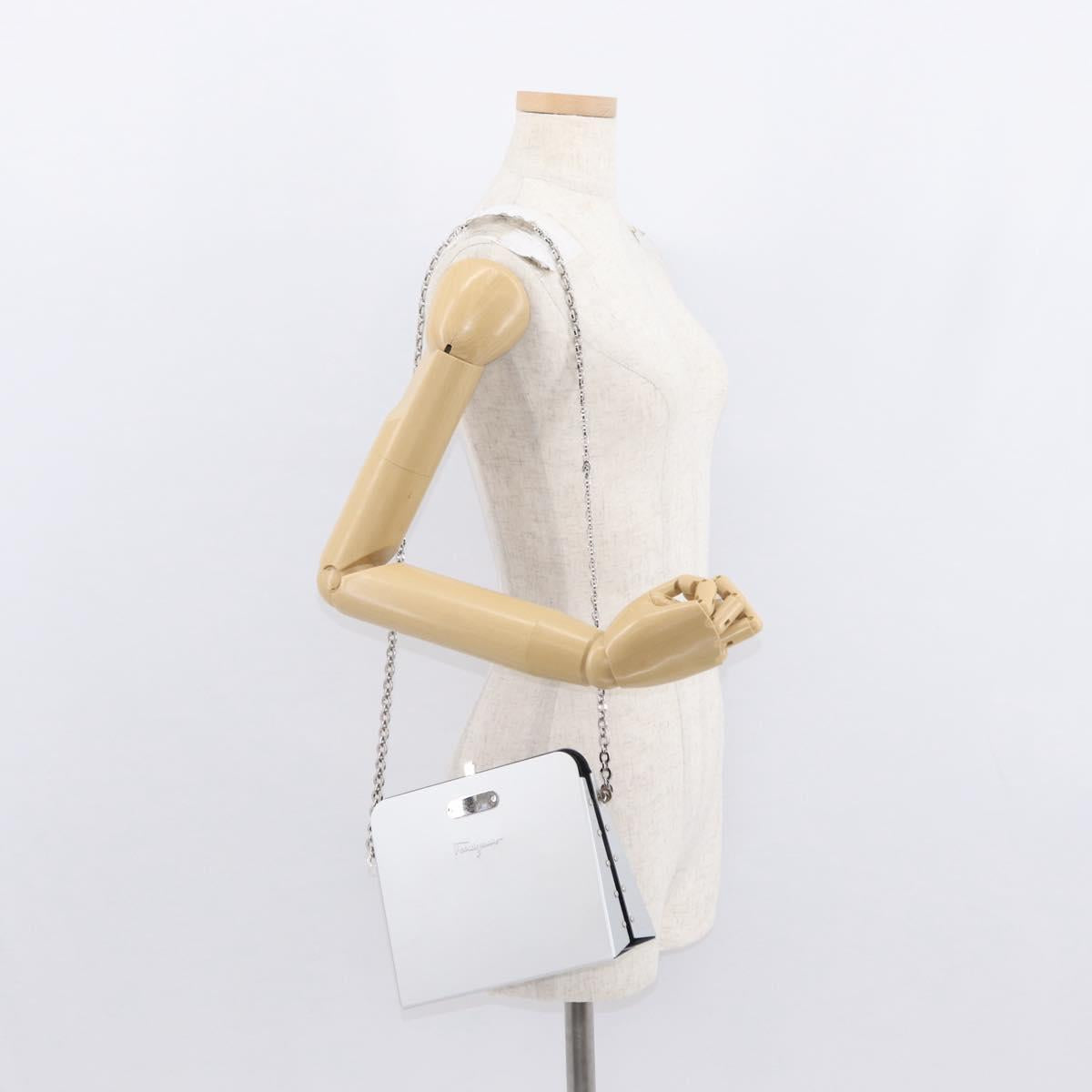 Salvatore Ferragamo Chain Gancini Bag Stainless Steel Silver Auth 156983V