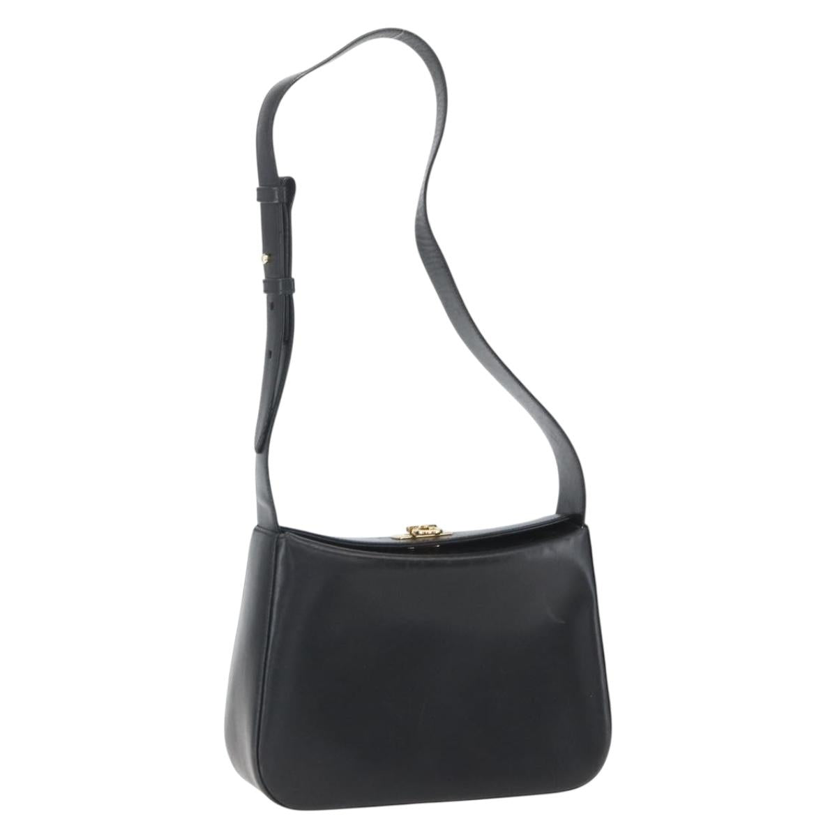 Salvatore Ferragamo Gancini Shoulder Bag Leather Black Gold Auth 156984