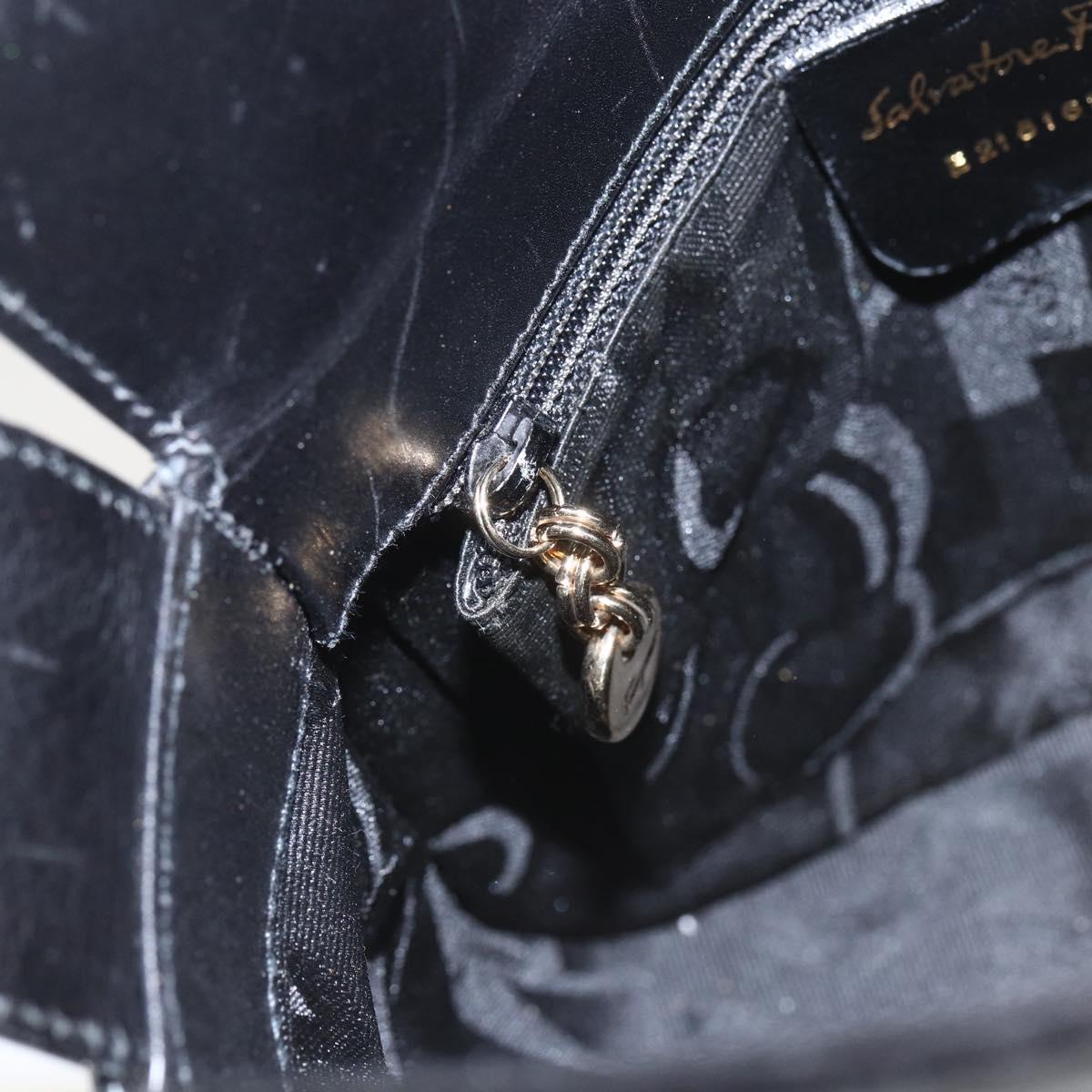 Salvatore Ferragamo Gancini Shoulder Bag Leather Black Gold Auth 156984