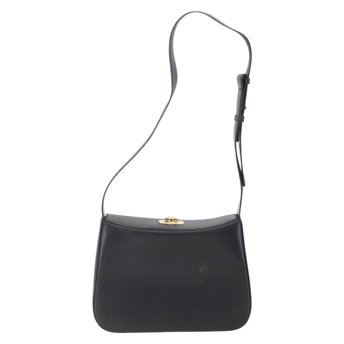 Salvatore Ferragamo Gancini Shoulder Bag Leather Black Gold Auth 156984
