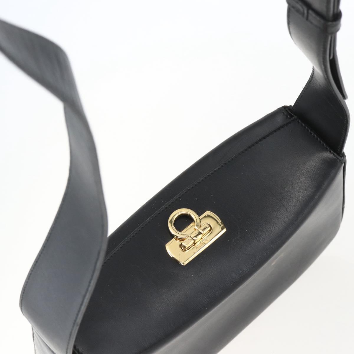 Salvatore Ferragamo Gancini Shoulder Bag Leather Black Gold Auth 156984