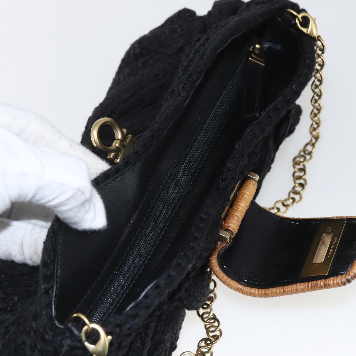 Salvatore Ferragamo Chain Shoulder Bag knitted Fabrics Black Gold Auth 156985V