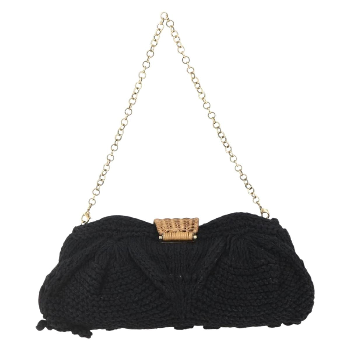 Salvatore Ferragamo Chain Shoulder Bag knitted Fabrics Black Gold Auth 156985V