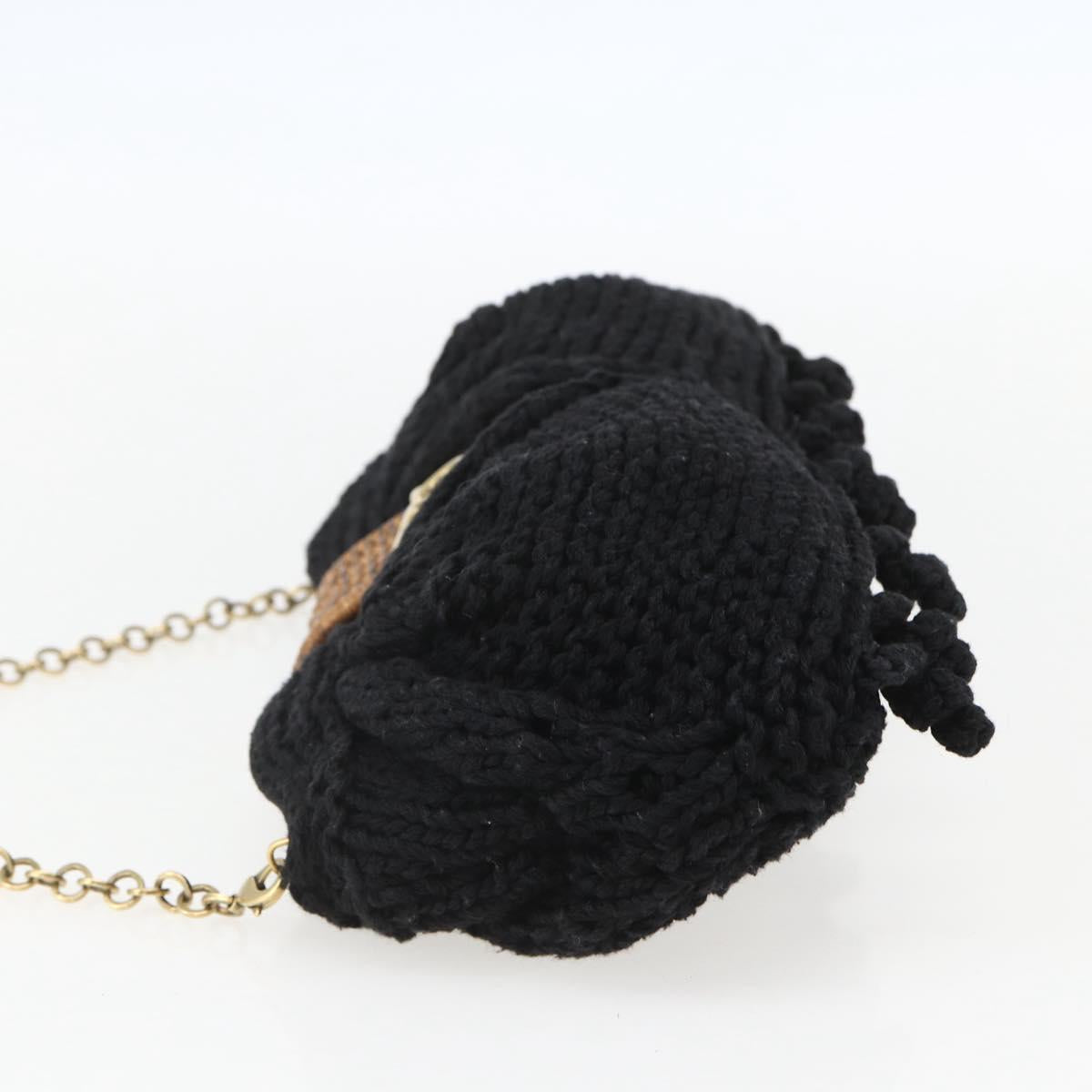 Salvatore Ferragamo Chain Shoulder Bag knitted Fabrics Black Gold Auth 156985V