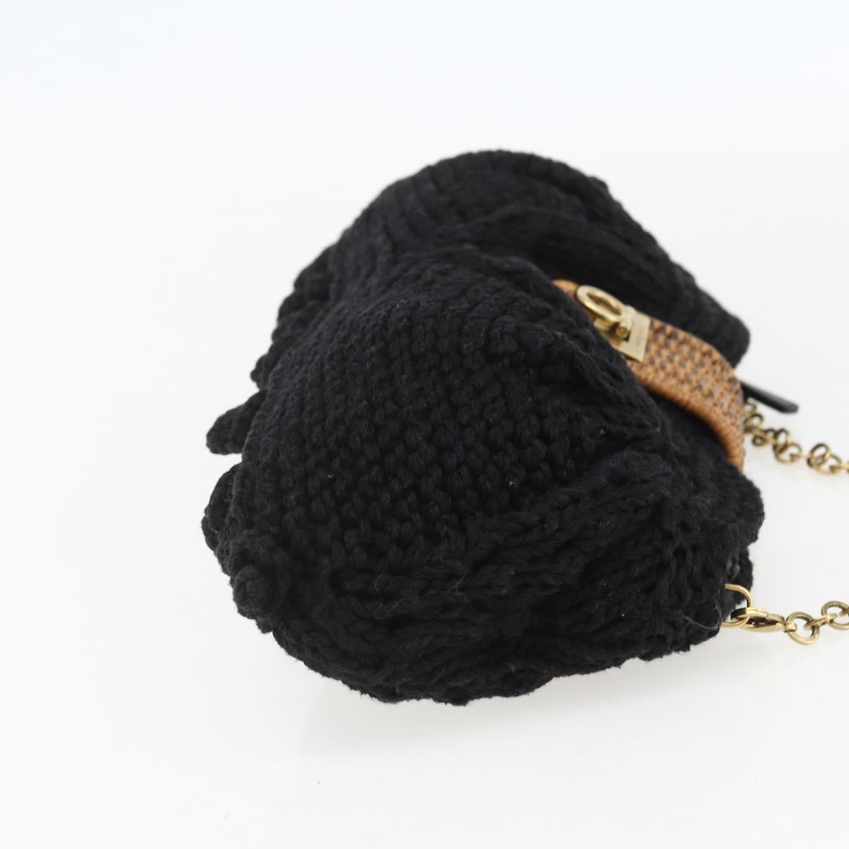 Salvatore Ferragamo Chain Shoulder Bag knitted Fabrics Black Gold Auth 156985V