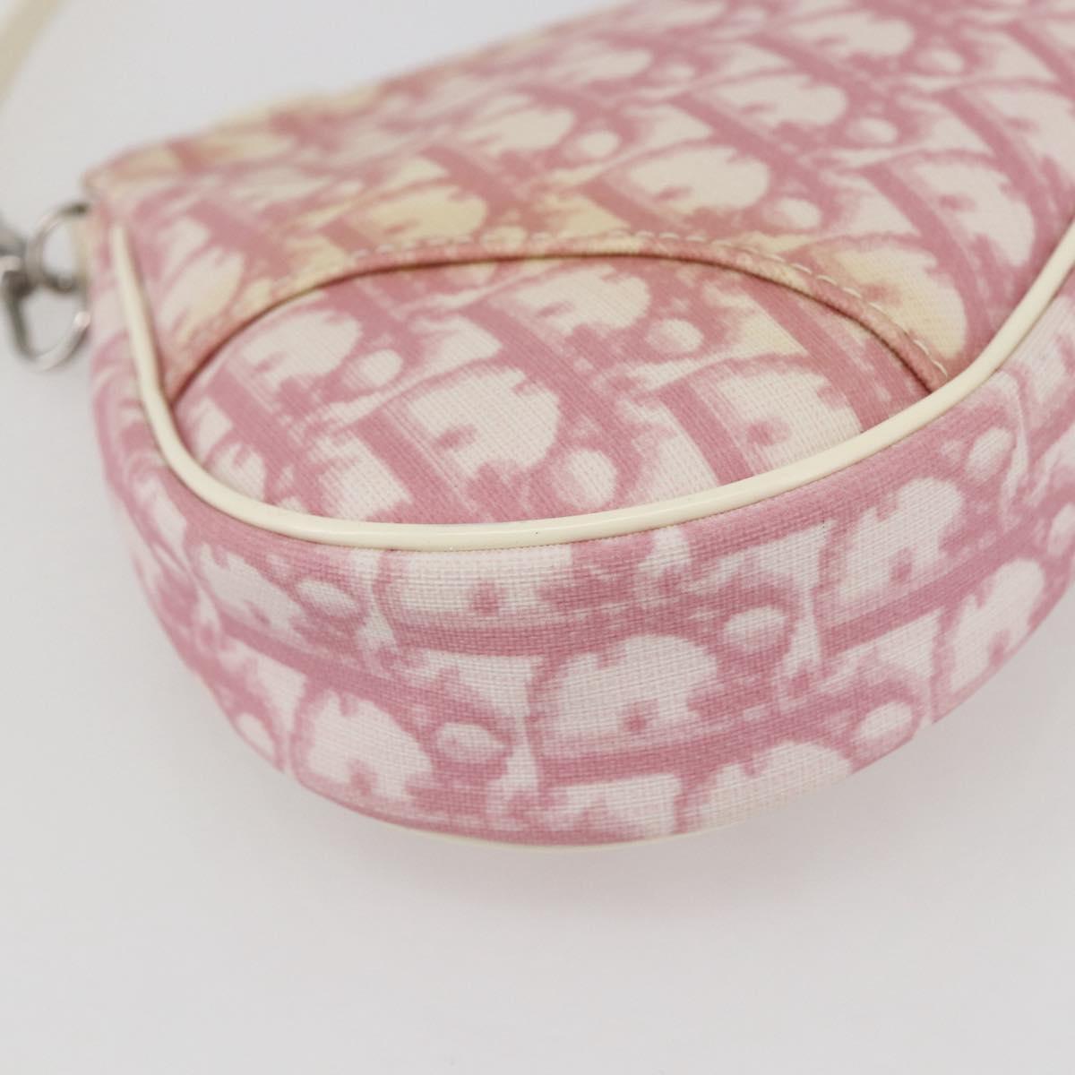 Christian Dior Trotter Canvas Saddle Shoulder Bag PVC Pink Silver Auth 156986V