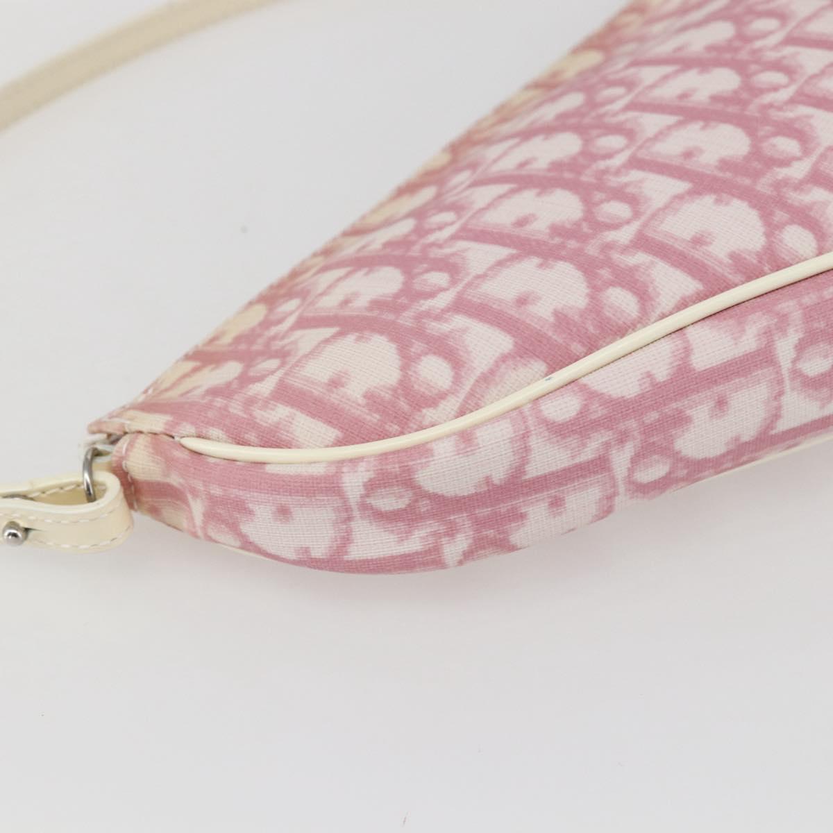 Christian Dior Trotter Canvas Saddle Shoulder Bag PVC Pink Silver Auth 156986V