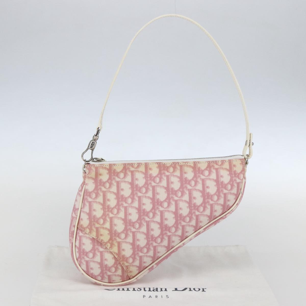 Christian Dior Trotter Canvas Saddle Shoulder Bag PVC Pink Silver Auth 156986V