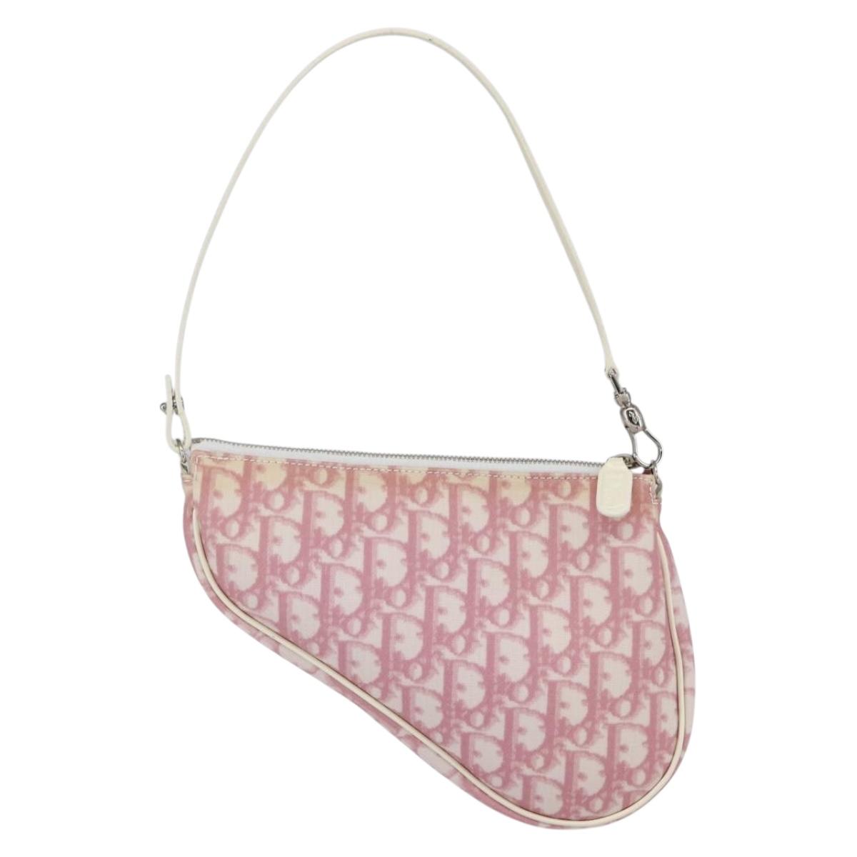 Christian Dior Trotter Canvas Saddle Shoulder Bag PVC Pink Silver Auth 156986V
