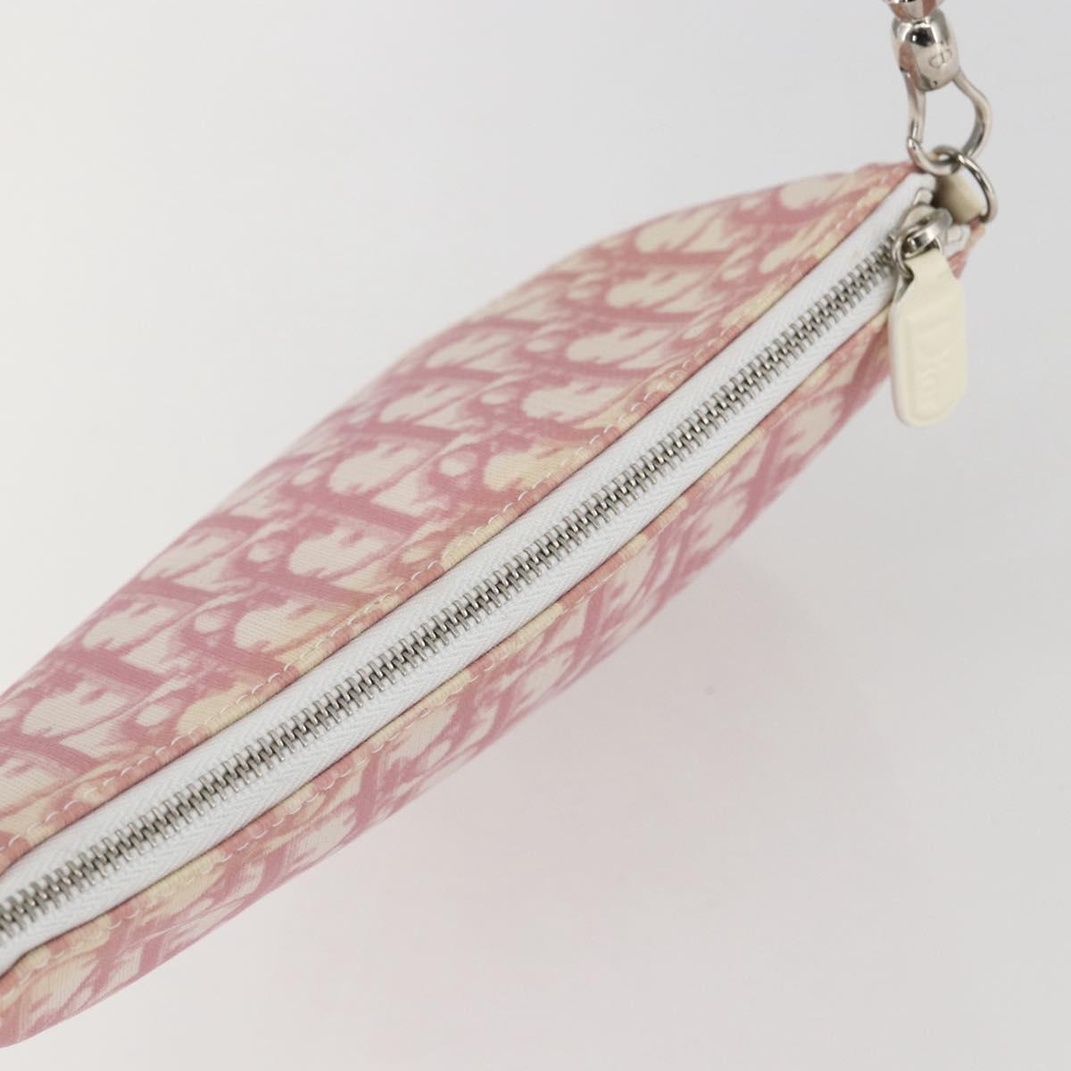 Christian Dior Trotter Canvas Saddle Shoulder Bag PVC Pink Silver Auth 156986V