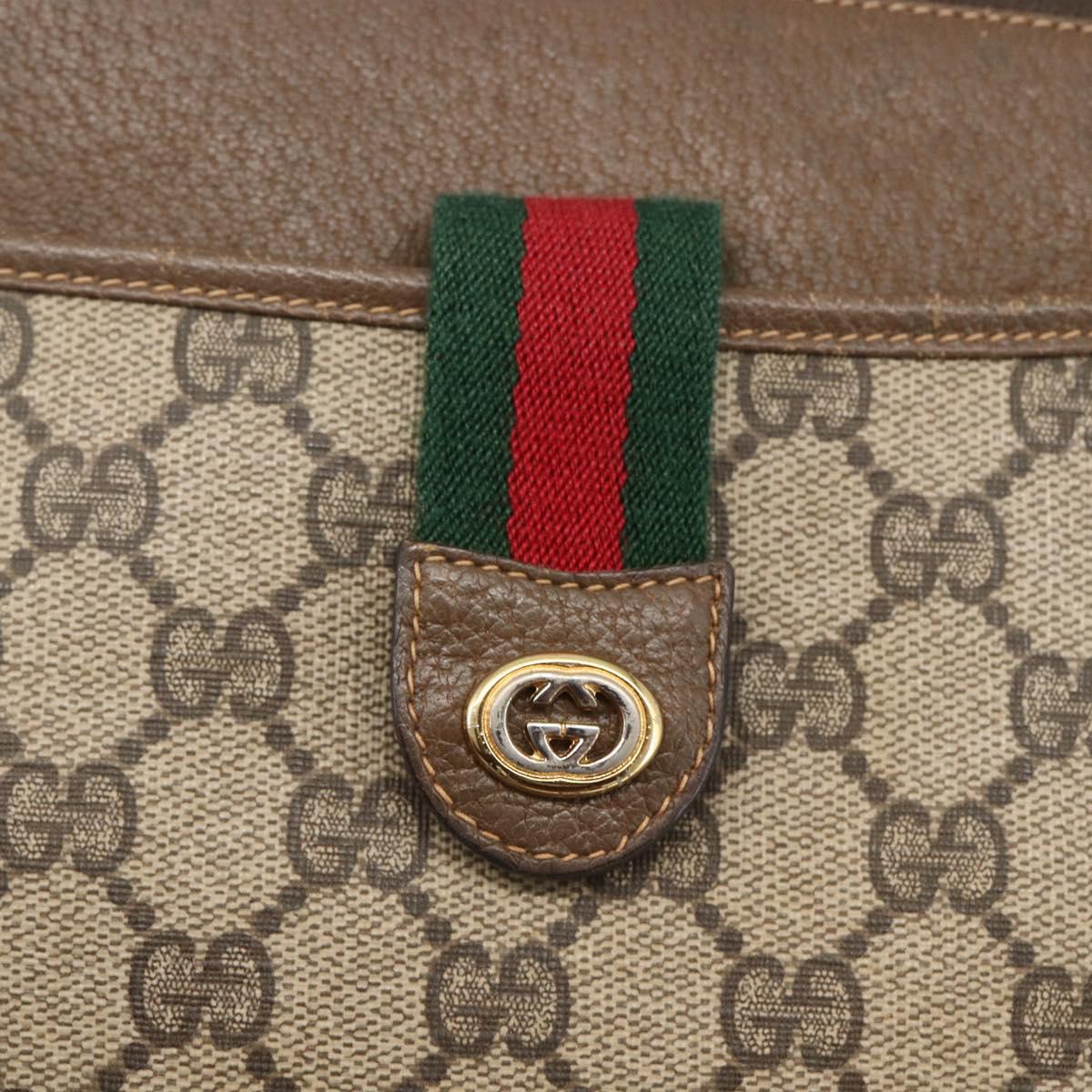 GUCCI GG Supreme Web Sherry Line Bag PVC Beige Gold 904 02 026 Auth 156988