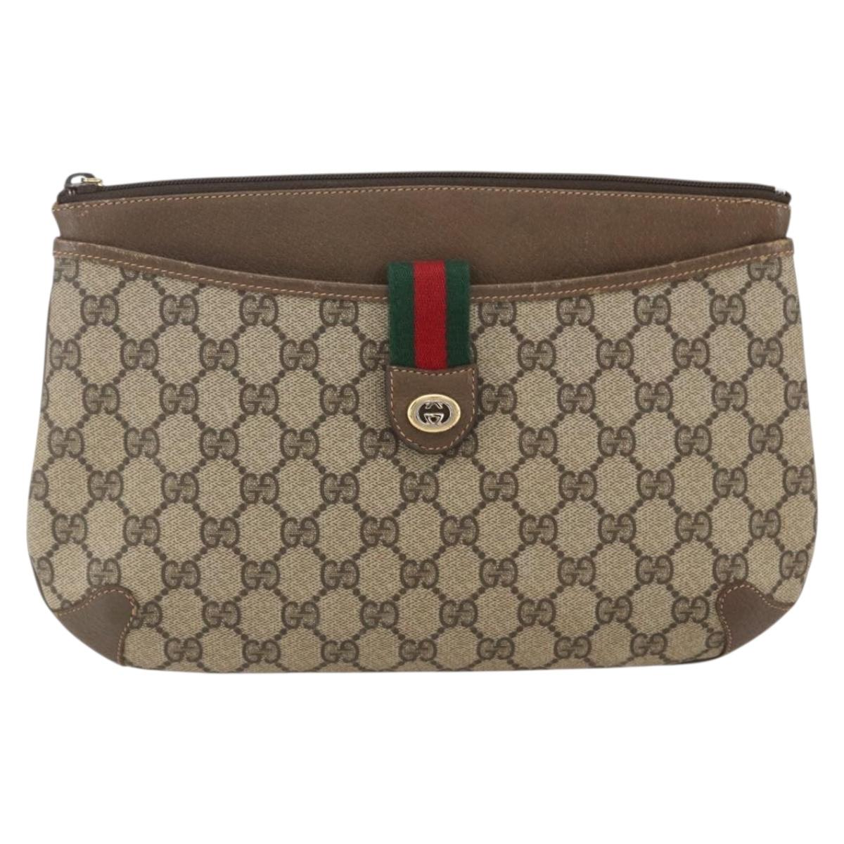 GUCCI GG Supreme Web Sherry Line Bag PVC Beige Gold 904 02 026 Auth 156988