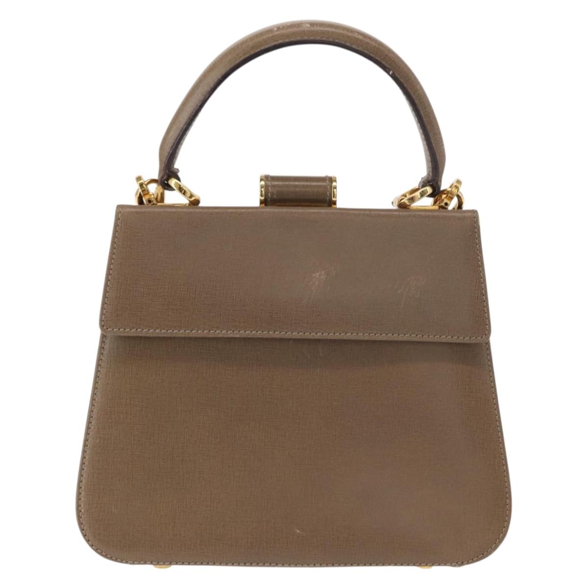 Salvatore Ferragamo Gancini Hand Bag Leather 2way Beige Gold Auth 157001