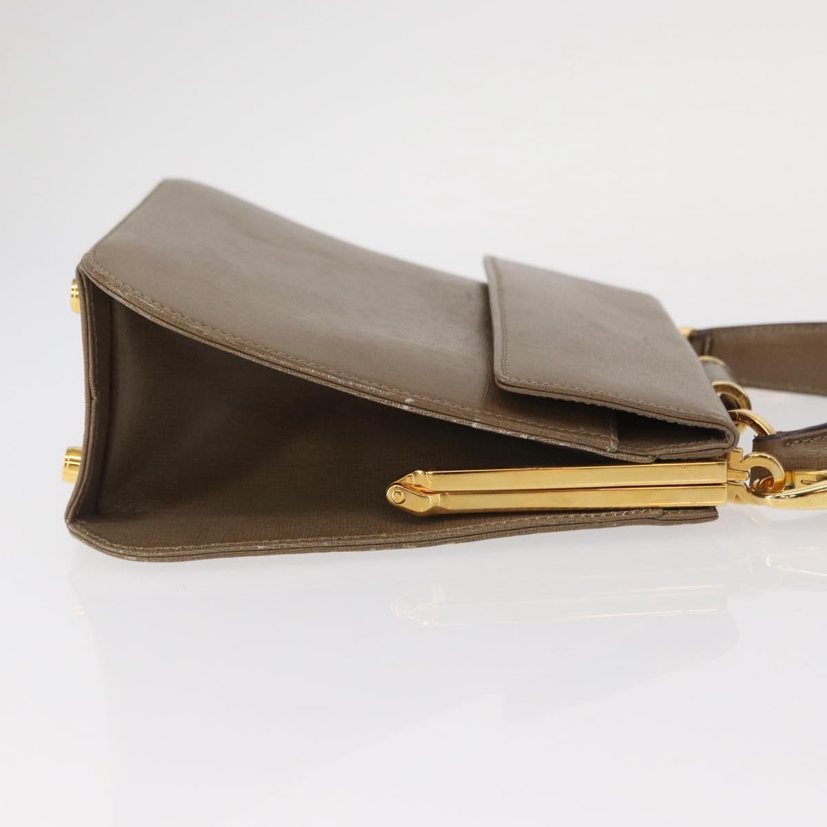 Salvatore Ferragamo Gancini Hand Bag Leather 2way Beige Gold Auth 157001