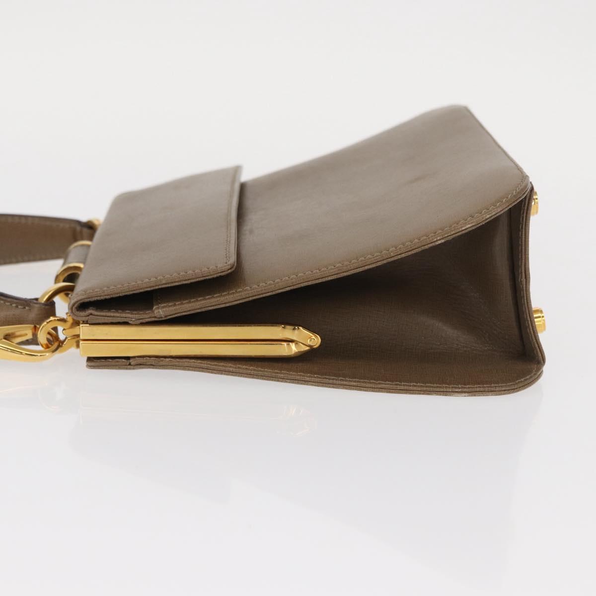 Salvatore Ferragamo Gancini Hand Bag Leather 2way Beige Gold Auth 157001