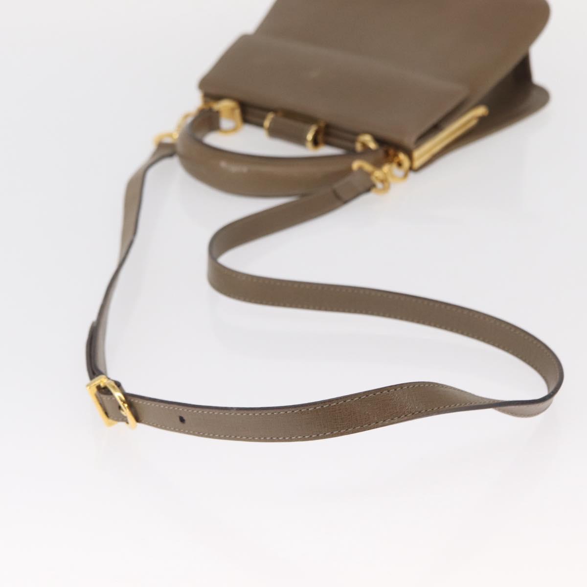 Salvatore Ferragamo Gancini Hand Bag Leather 2way Beige Gold Auth 157001