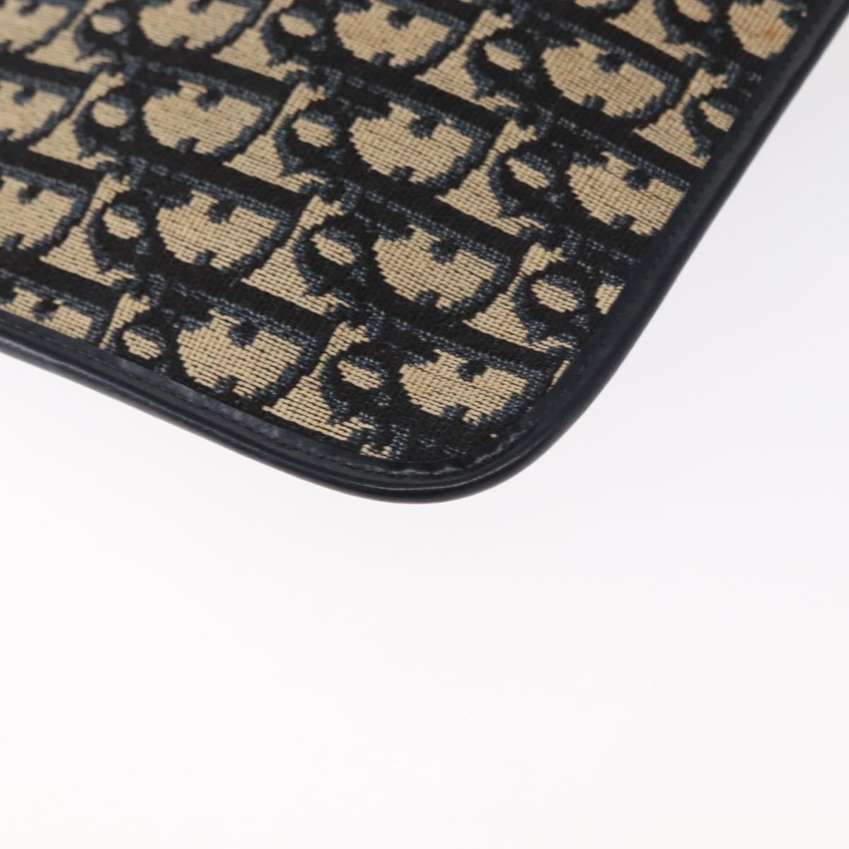 Christian Dior Trotter Canvas Shoulder Bag Navy Gold Auth 157007