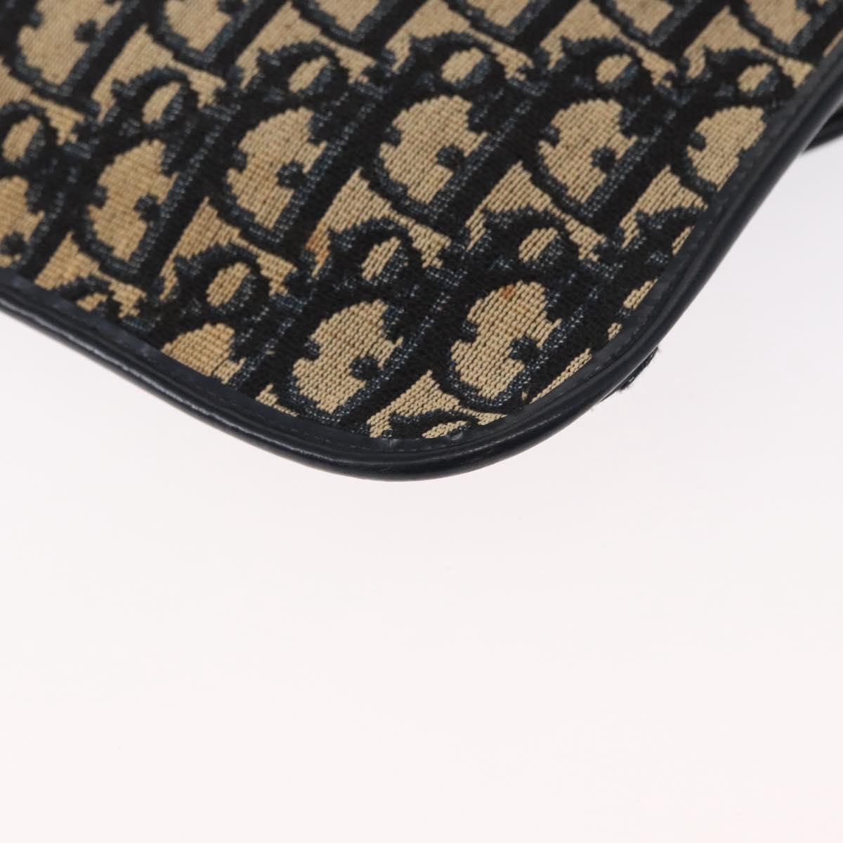 Christian Dior Trotter Canvas Shoulder Bag Navy Gold Auth 157007