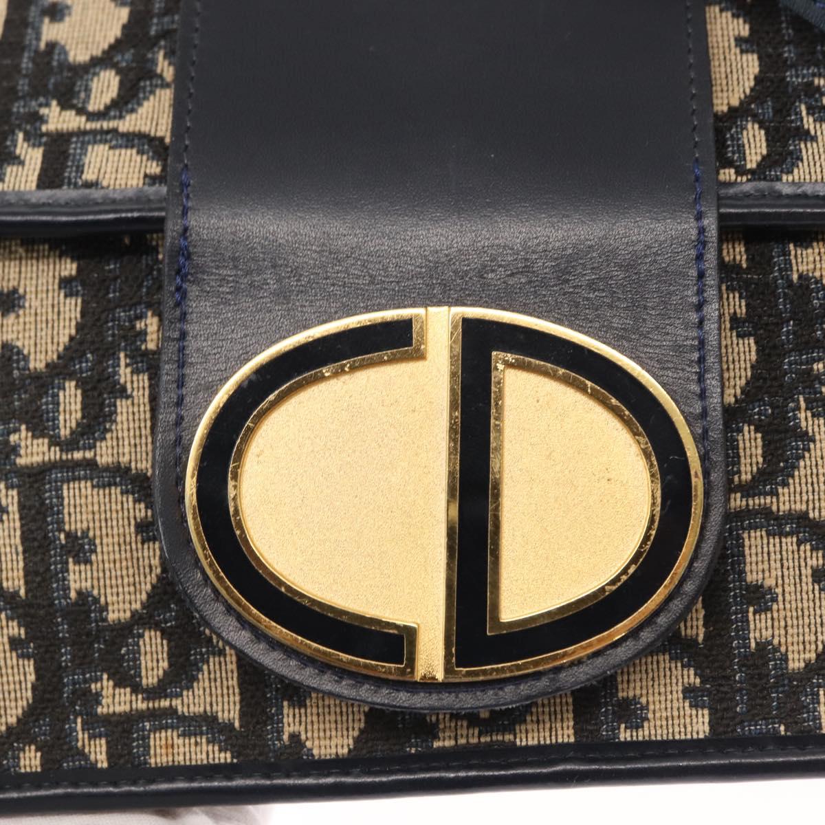 Christian Dior Trotter Canvas Shoulder Bag Navy Gold Auth 157007