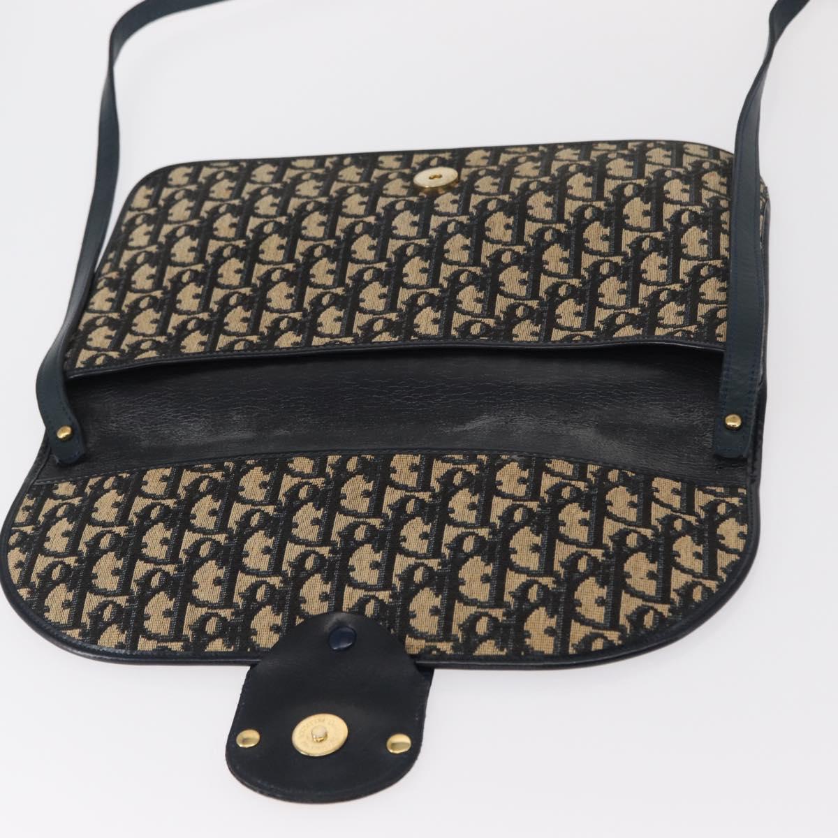 Christian Dior Trotter Canvas Shoulder Bag Navy Gold Auth 157007
