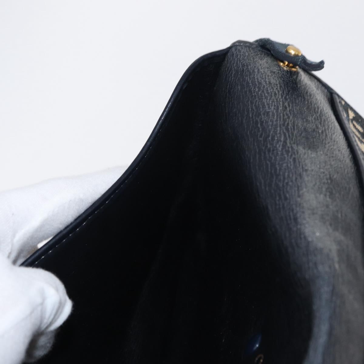 Christian Dior Trotter Canvas Shoulder Bag Navy Gold Auth 157007