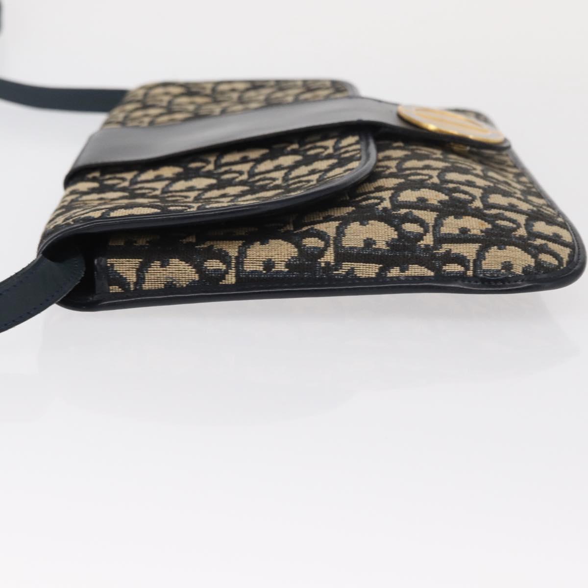 Christian Dior Trotter Canvas Shoulder Bag Navy Gold Auth 157007