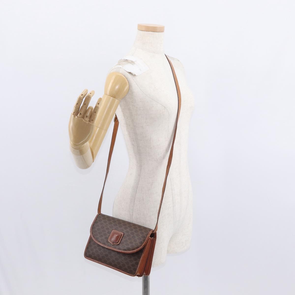 CELINE Macadam Canvas Shoulder Bag PVC Leather Brown Gold Auth 157008