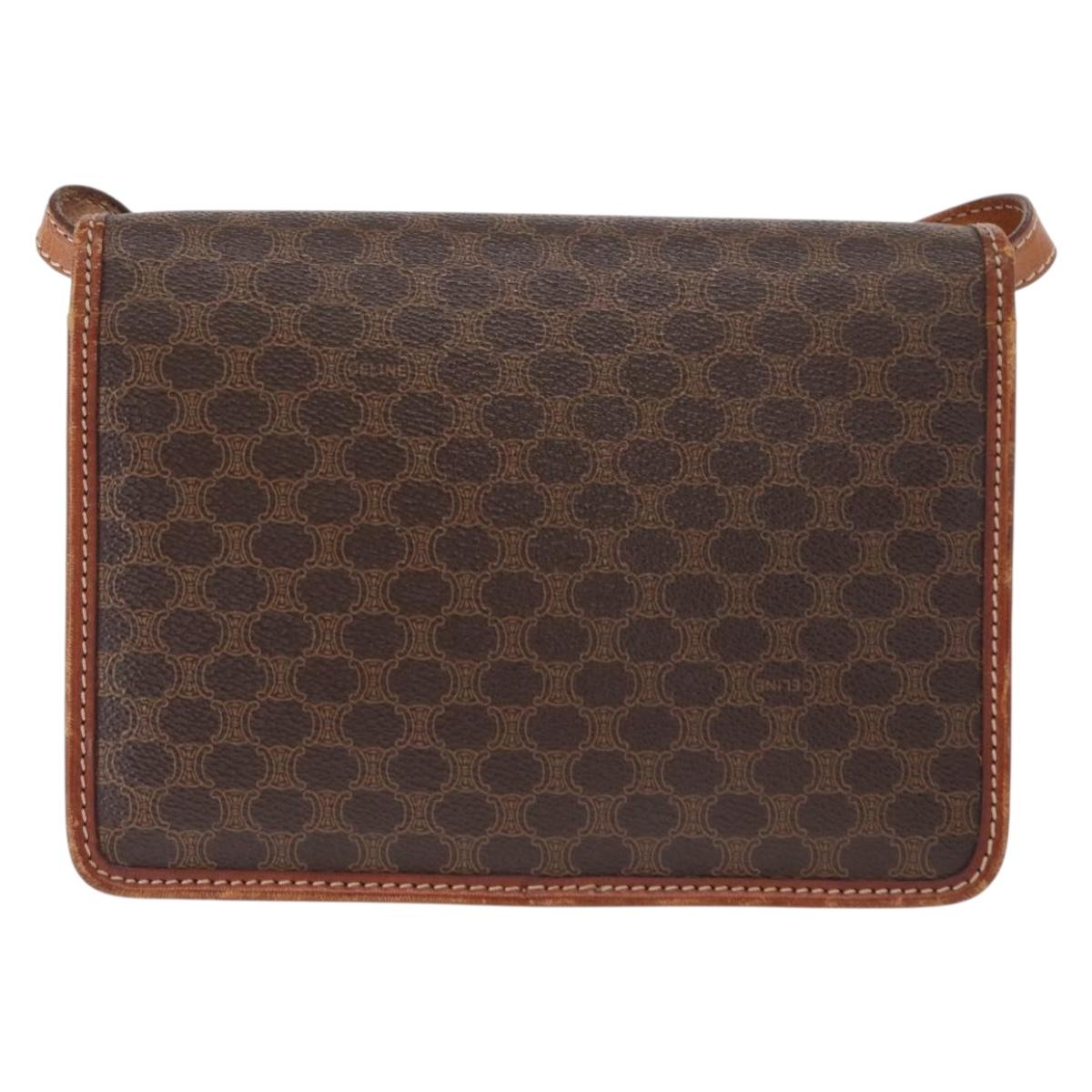 CELINE Macadam Canvas Shoulder Bag PVC Leather Brown Gold Auth 157008