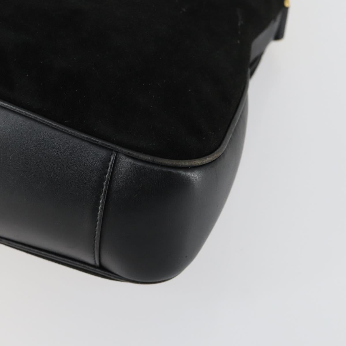 GUCCI Bamboo Shoulder Bag Suede 2way Black Gold Auth 157009