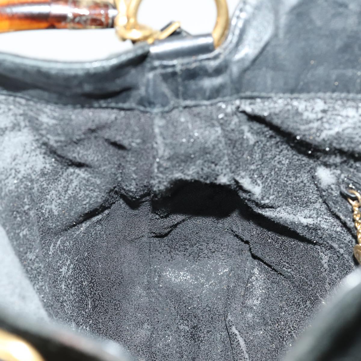 GUCCI Bamboo Shoulder Bag Suede 2way Black Gold Auth 157009